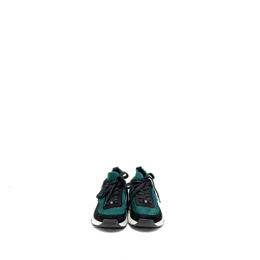 Chanel Size 37 CC logo Sneakers Suede/Knit Fabric Green/Black