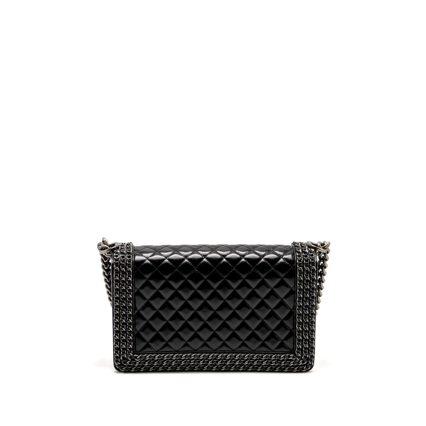 Chanel new medium chain edge boy bag calfskin black ruthenium