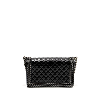 Chanel new medium chain edge boy bag calfskin black ruthenium
