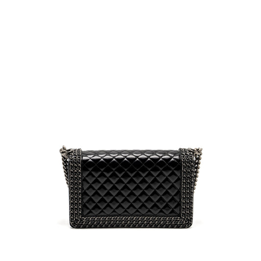 Chanel new medium chain edge boy bag calfskin black ruthenium