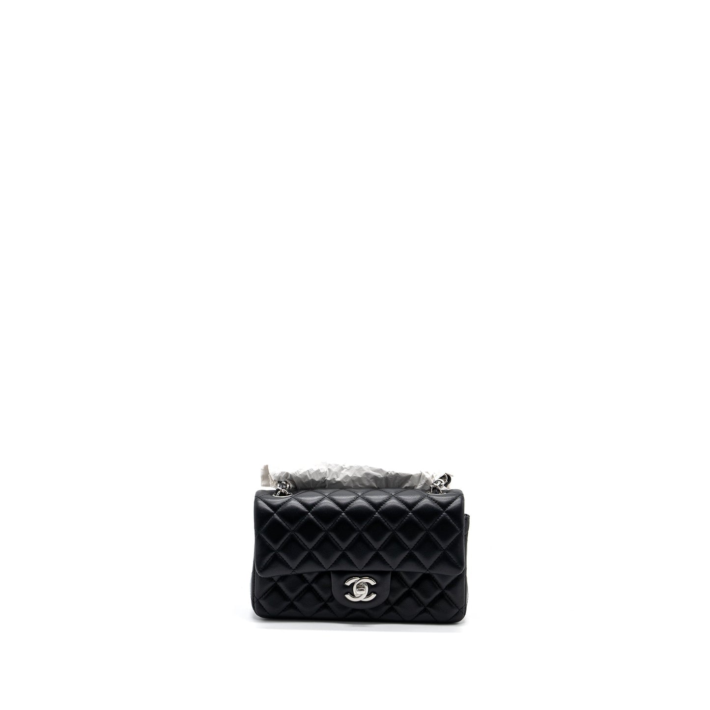 Chanel mini rectangular flap bag lambskin black  (Microchip)