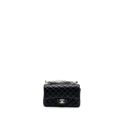 Chanel mini rectangular flap bag lambskin black  (Microchip)