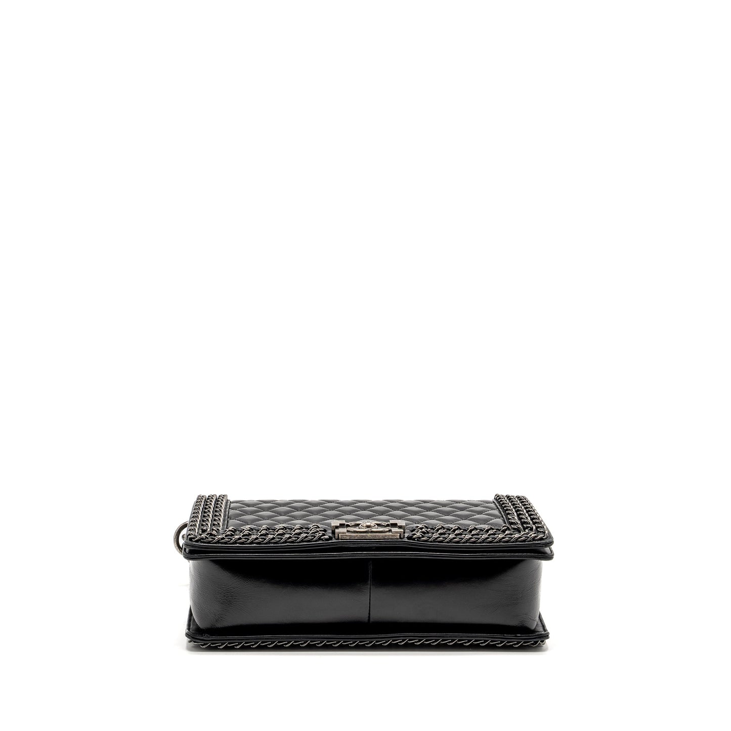 Chanel new medium chain edge boy bag calfskin black ruthenium