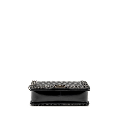 Chanel new medium chain edge boy bag calfskin black ruthenium