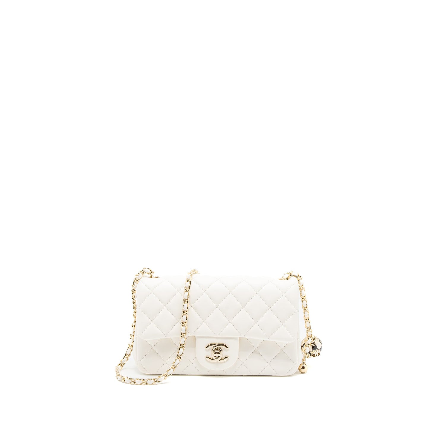 Chanel 23C Pearl Crush Mini Rectangular Flap Bag Lambskin White L (Microchip)