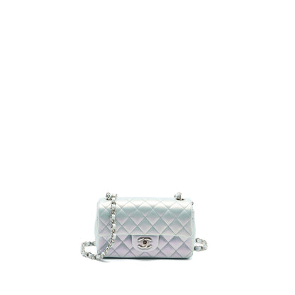 Chanel 21K mini rectangular flap bag calfskin iridescent light blue  (microchip)