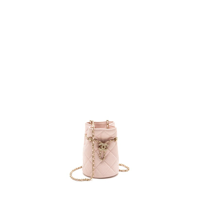 Chanel Mini Drawstring Bucket Bag Lambskin Pink L