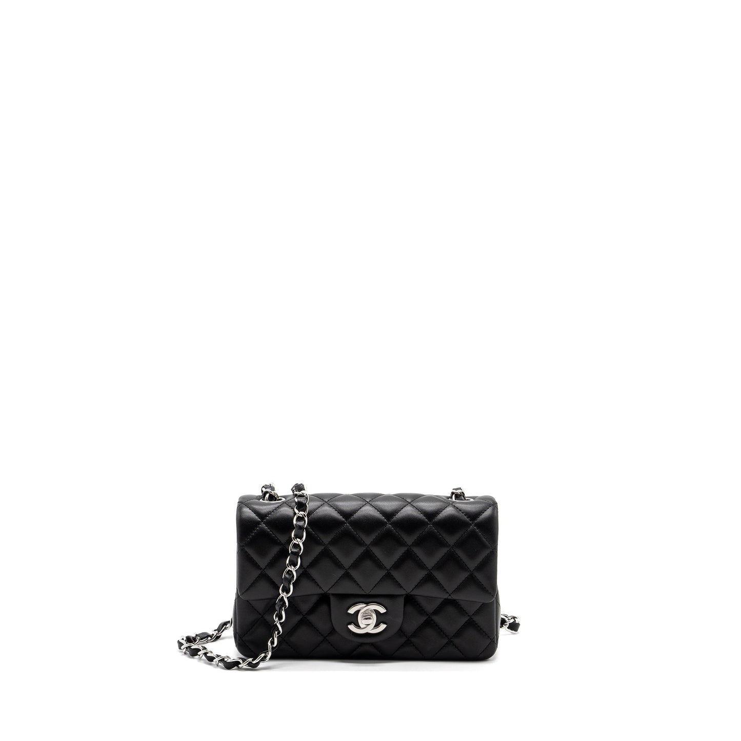 Chanel mini rectangular flap bag lambskin black  (microchip)