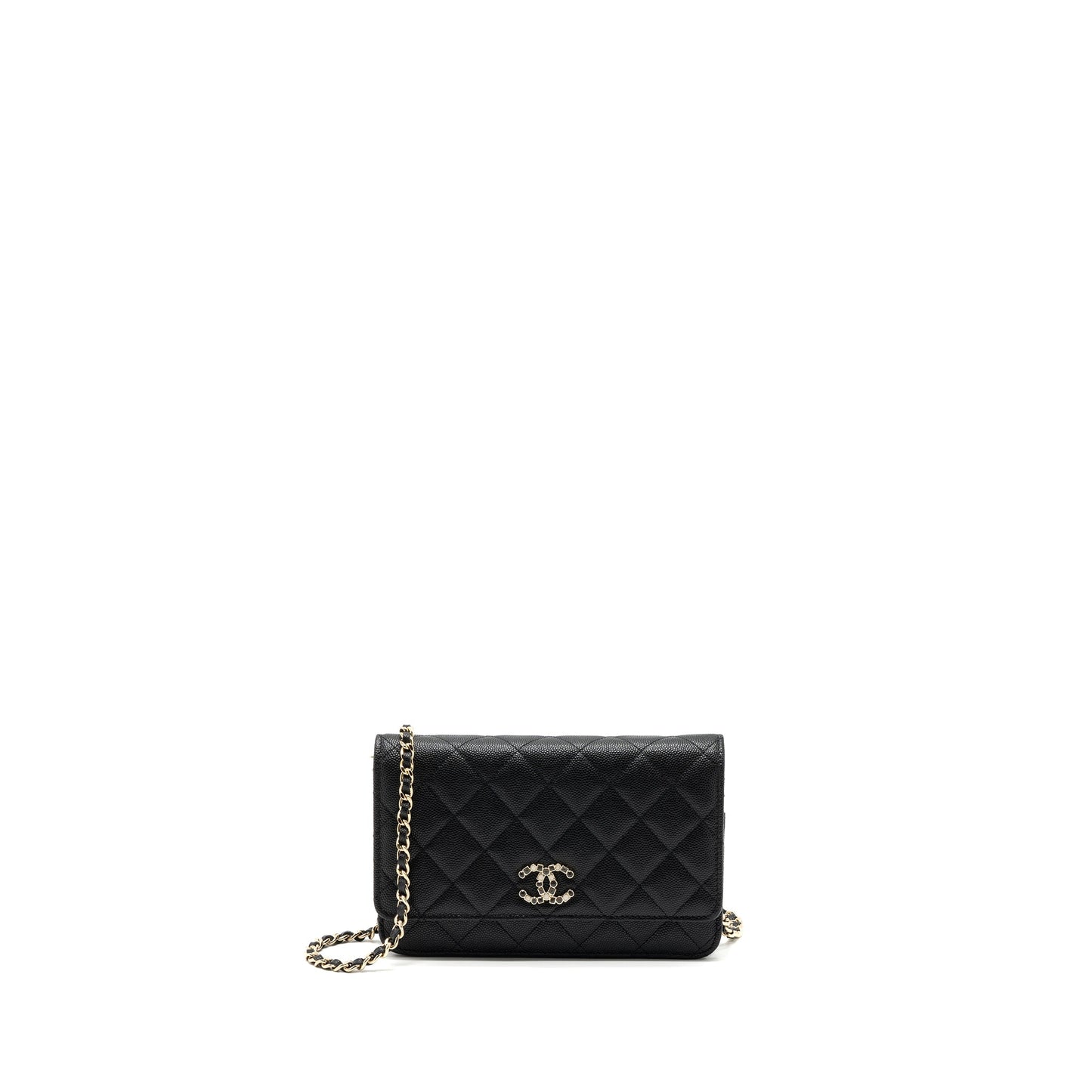 Chanel 23k Detailed CC Logo Wallet On Chain Caviar Black L (microchip)