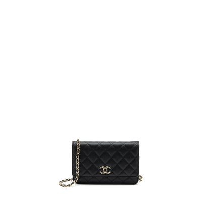 Chanel 23k Detailed CC Logo Wallet On Chain Caviar Black L (microchip)