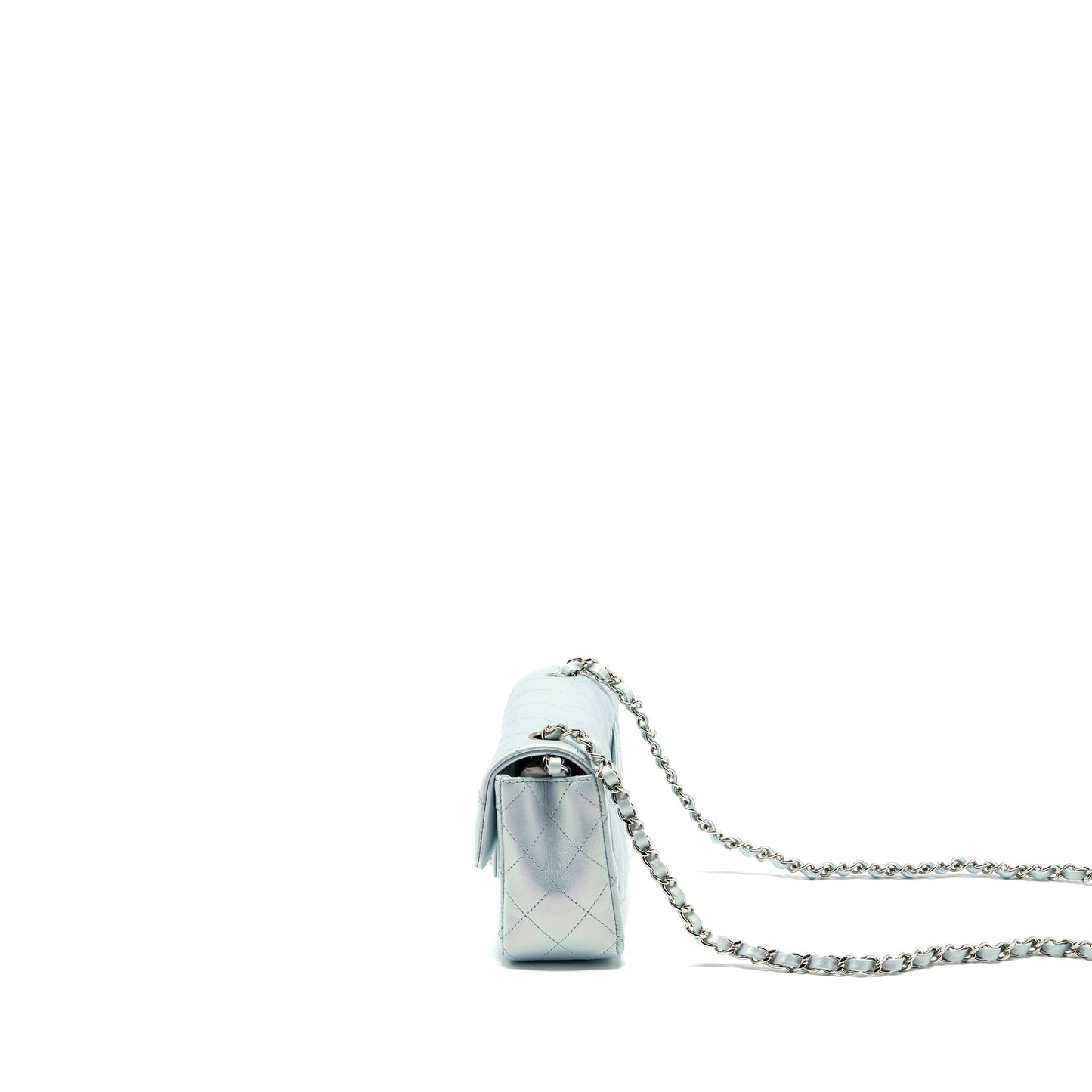 Chanel 21K mini rectangular flap bag calfskin iridescent light blue  (microchip)