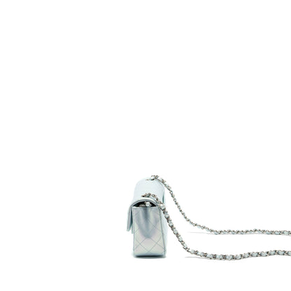 Chanel 21K mini rectangular flap bag calfskin iridescent light blue  (microchip)