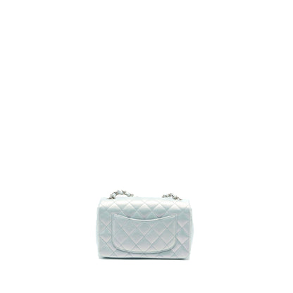 Chanel 21K mini rectangular flap bag calfskin iridescent light blue  (microchip)