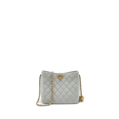 Chanel Pearl Crush Hobo Bag Lambskin Light Grey Brushed  (Microchip)