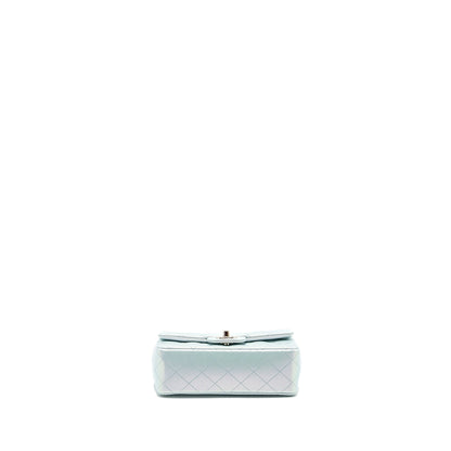 Chanel 21K mini rectangular flap bag calfskin iridescent light blue  (microchip)