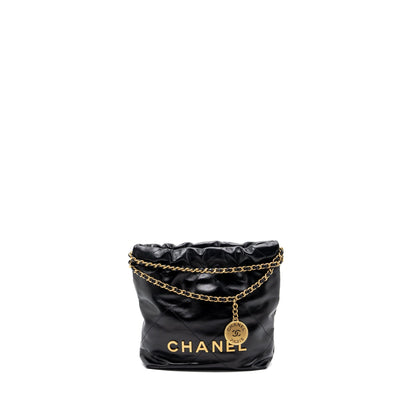 Chanel Mini 22 Bag Shiny Calfskin Black (Microchip)