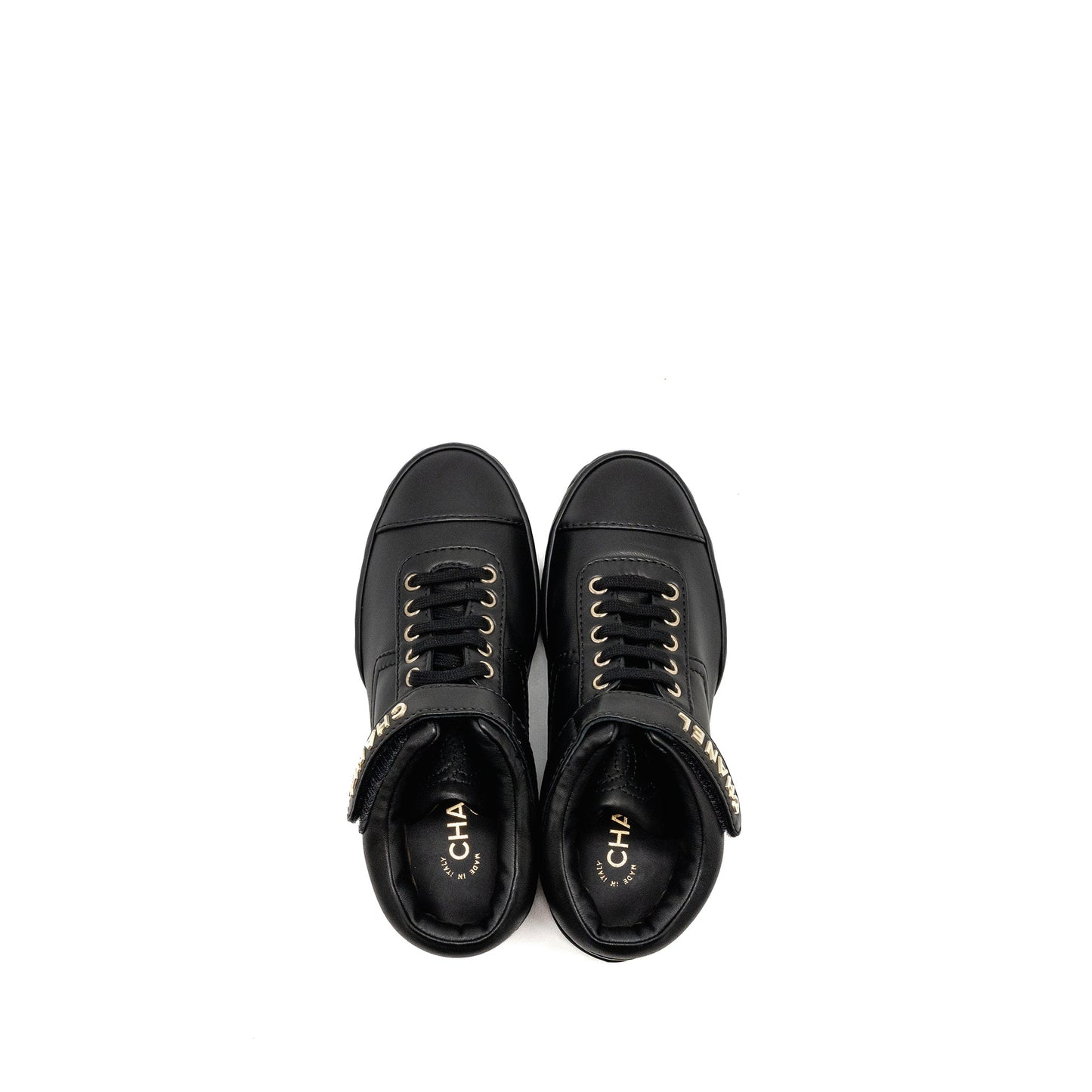 Chanel Size 37.5 23A Letter Logo Sneakers Lambskin Black L