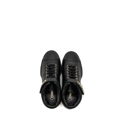 Chanel Size 37.5 23A Letter Logo Sneakers Lambskin Black L