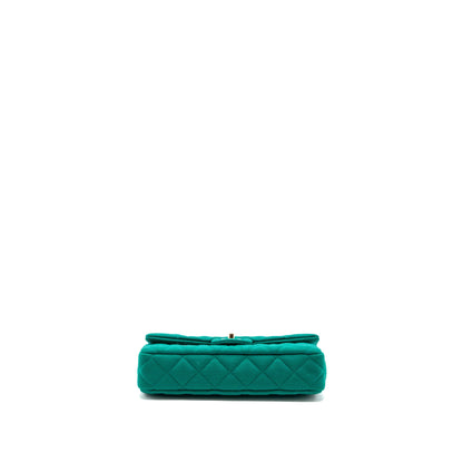 Chanel 23a Classic Flap Clutch Fabric Green L(Microchip)
