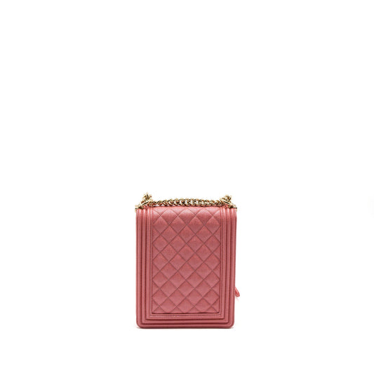 Chanel Vertical Boy Bag Metallic Grained Calfskin Pink L