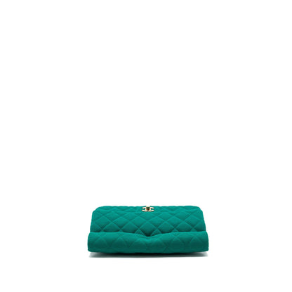Chanel 23a Classic Flap Clutch Fabric Green L(Microchip)