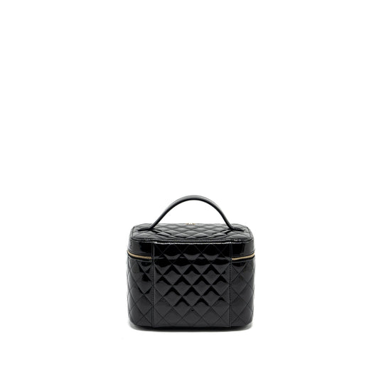Chanel top handle vanity case patent black L