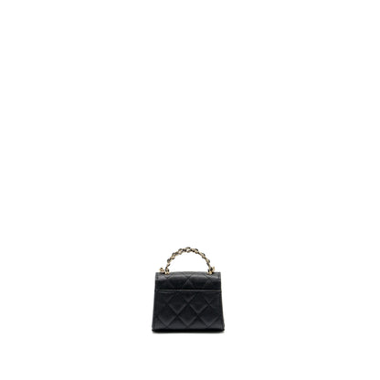 Chanel Mini Top Handle Flap Bag Caviar Black L (Microchip)