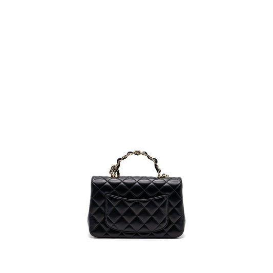 Chanel 23K Leather Chain Top Handle Mini Rectangular Flap Bag Lambskin Black L (microchip)