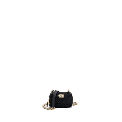 Chanel boy zipper card holder with chain caviar black L