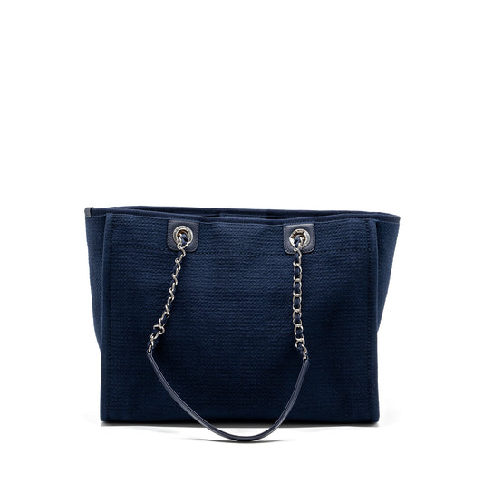Chanel Deauville Tote Bag Canvas Navy  (microchip)