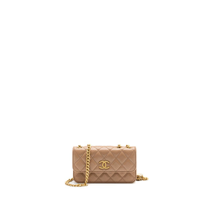 Chanel 22K gold pillar mini flap bag lambskin dark beige  (Microchip)