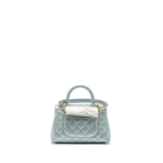 Chanel Small Coco Handle Caviar Metallic Light Blue Brushed  (Microchip)