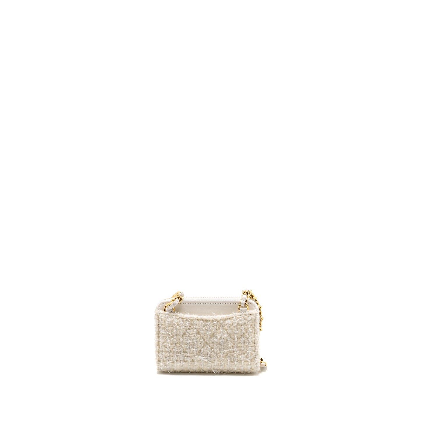 Chanel Mini Bow Card Holder With Chain Tweed White L (Microchip)
