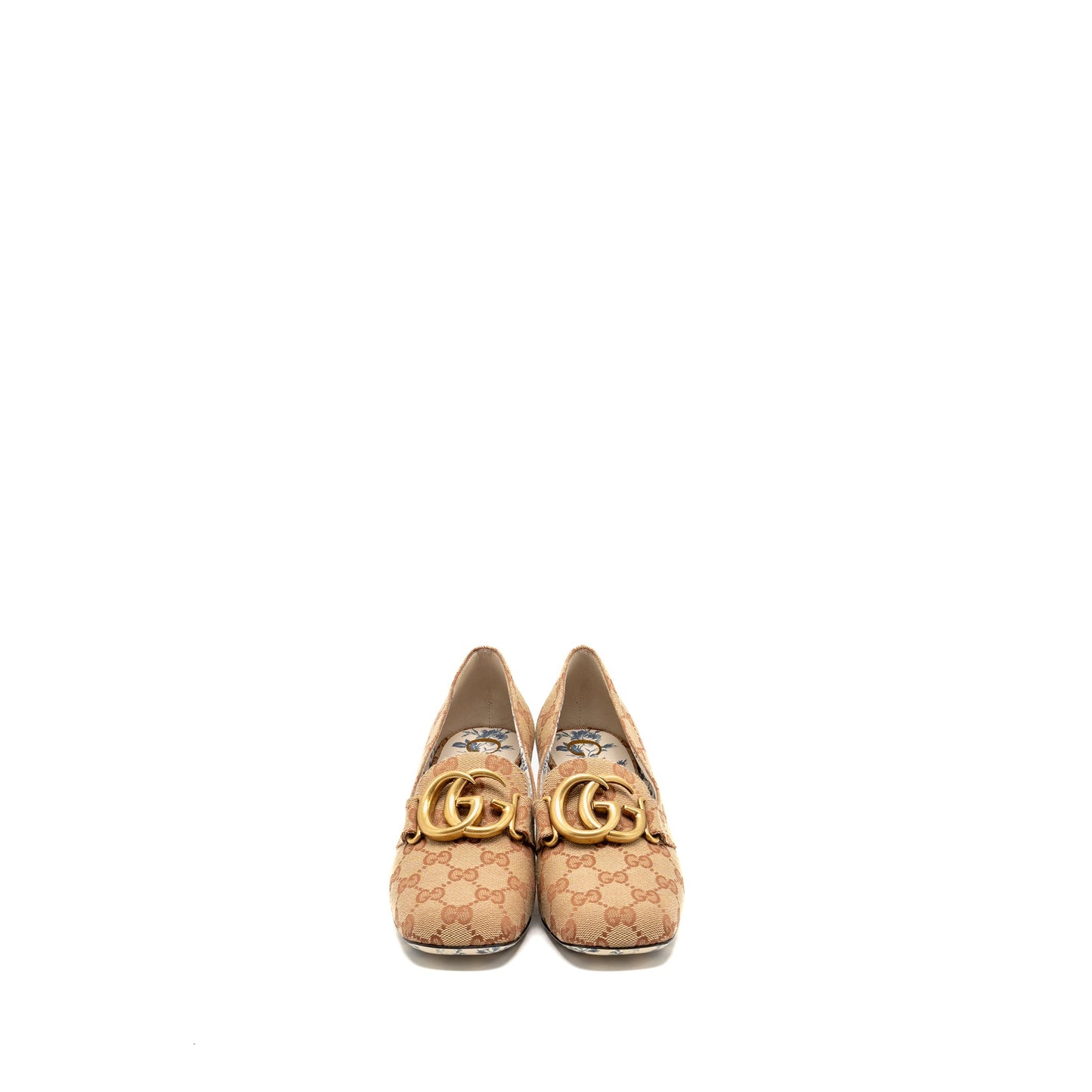 Gucci Size 37 Victoire GG Marmont Block Heel Pumps Canvas Beige