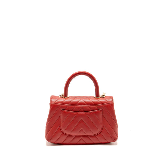 Chanel Small Coco Handle Chevron Caviar Red