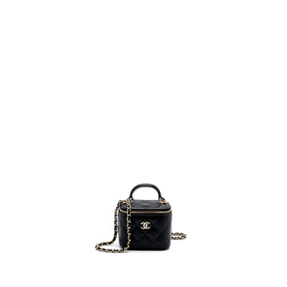 Chanel Top Handle Mini Vanity Case with chains Lambskin Black L