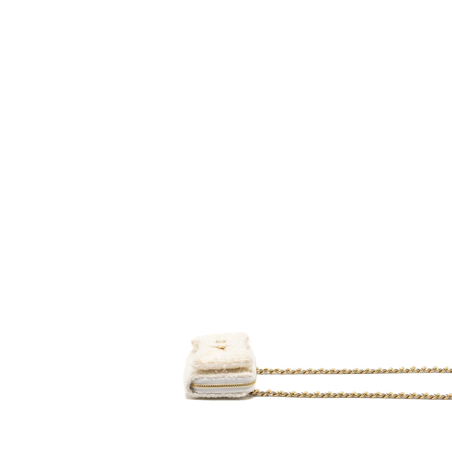 Chanel Mini Bow Card Holder With Chain Tweed White L (Microchip)