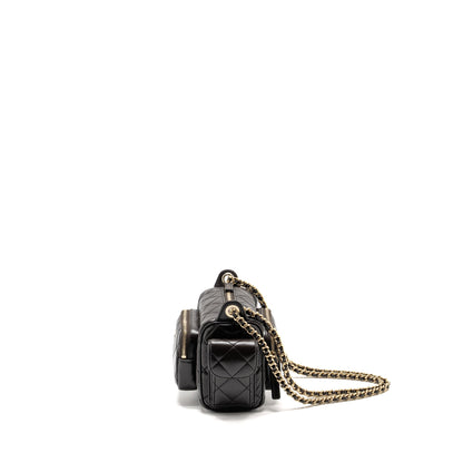Chanel 24K Small Camera Case Bag Shiny Crumpled Lambskin Dark Brown L (Microchip)