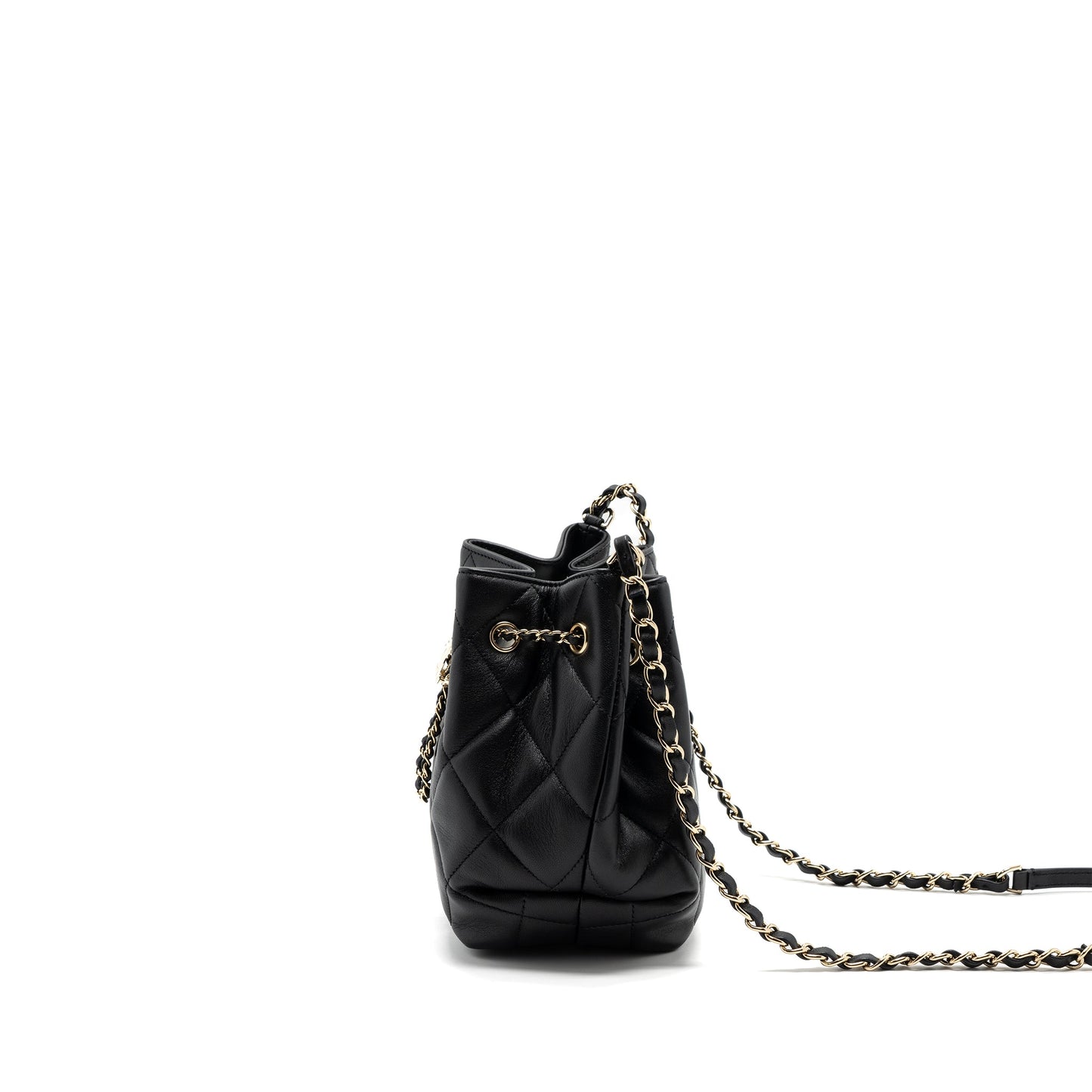 Chanel Drawstring Bucket Bag Calfskin Black L