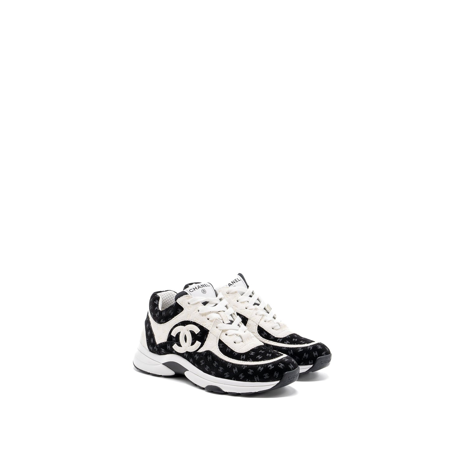 Chanel Size 38 CC Logo Printed Trainer/Sneaker Suede Black/White