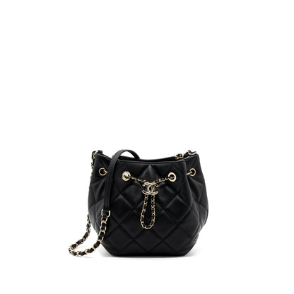 Chanel Drawstring Bucket Bag Calfskin Black L