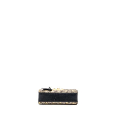 Gucci small padlock chain bag GG supreme canvas with Bee print beige / black