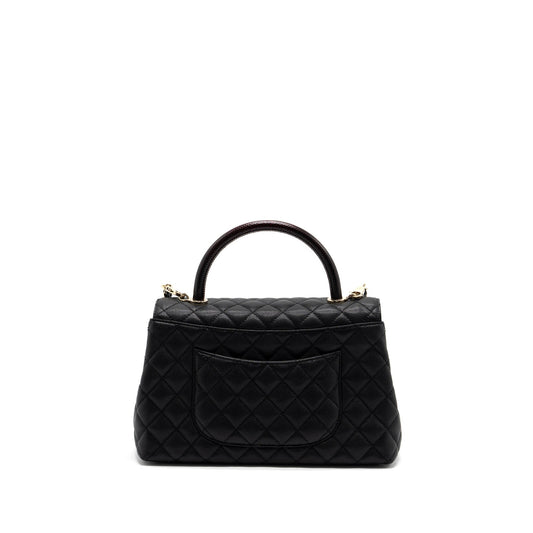 Chanel Medium Coco Handle Lizard Embossed Handle Caviar Black L (Microchip)