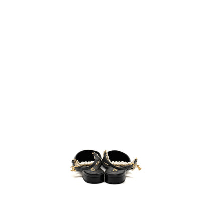 Chanel 22A Size 37.5 Slingback Mules with Pearls Lambskin Black L