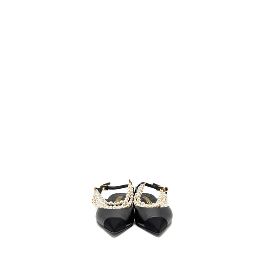 Chanel 22A Size 37.5 Slingback Mules with Pearls Lambskin Black L