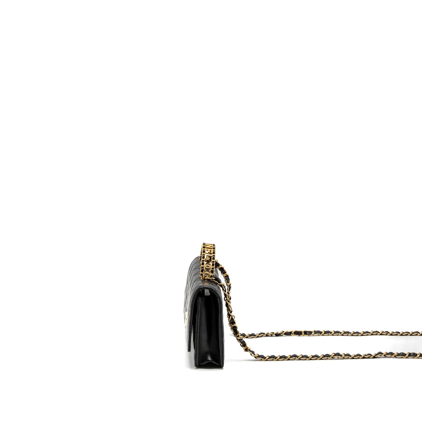 Chanel Detail Top Handle Wallet On Chain Lambskin Black Brushed  (Microchip)