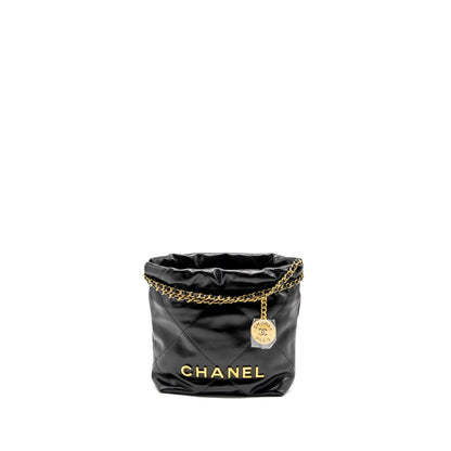 Chanel Mini 22 Bag Shiny Calfskin Black  (microchip)