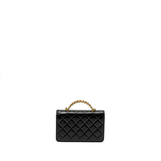 Chanel Detail Top Handle Wallet On Chain Lambskin Black Brushed  (Microchip)