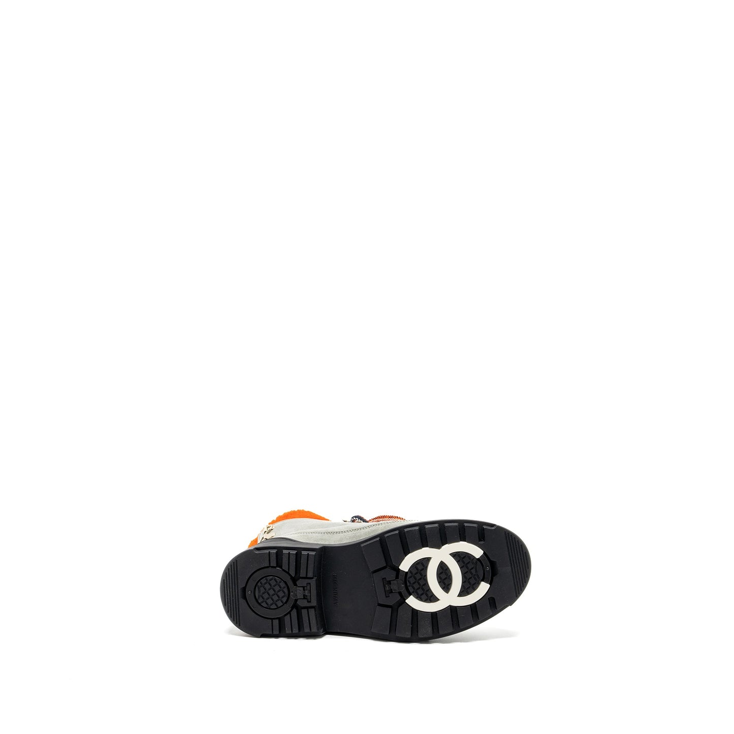 Chanel size 37 Lace up boots suede leather / shearling grey / orange