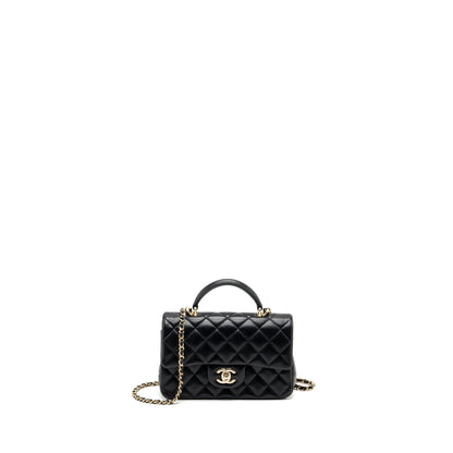 Chanel Top Handle Mini Rectangular Lambskin Black L(Microchip)